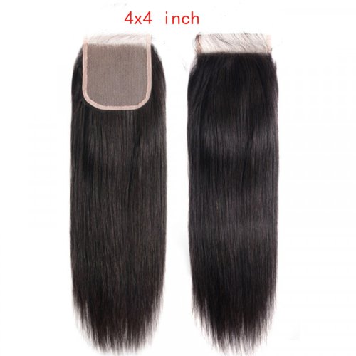 Image of Straight Black 4x4 Lace Frontal Closure Remy Brazilian Human Hair 10/12/14/16/18/20/22/24 inch