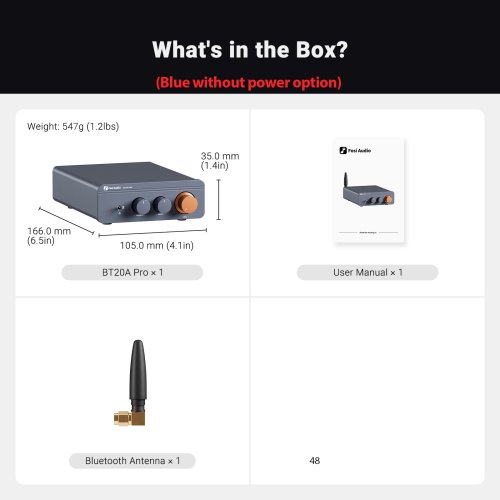 Afbeelding van Fosi Audio BT20A Pro TPA3255 Bluetooth Versterker 300W x2 Mini HIFI Stereo Klasse D Amp met Bass en Treble Regeling voor Home Theater
