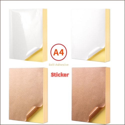 Bild von 20 Blatt A4 weiß/Kraft bedruckbarer Aufkleber, selbstklebendes Aufkleberetikett, mattes, glänzendes Papierblatt für Laser-Tintenstrahldrucker, Kopierer
