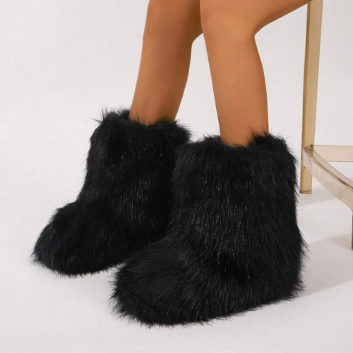 Image of Luxury Women's Faux Fur Mid-Calf Winter Boots – Plush Warm Snow Boots with Soft Fluffy Lining for Outdoor Comfort and Fashionable Style