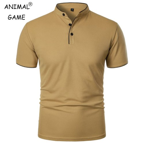 Imagen de Camisetas con cuello de manga corta para hombre, Polo informal de Color sólido, Top básico holgado y transpirable a la moda, verano