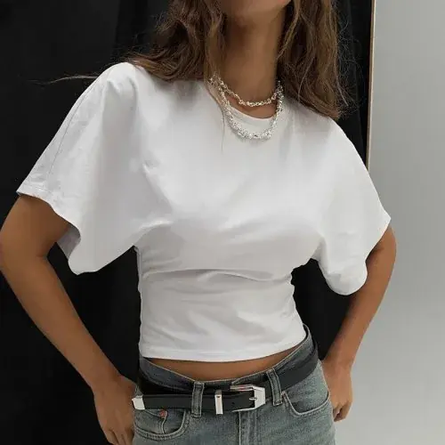 Image de T-Shirt Femme Gris Col Rond - Style Streetwear 2025