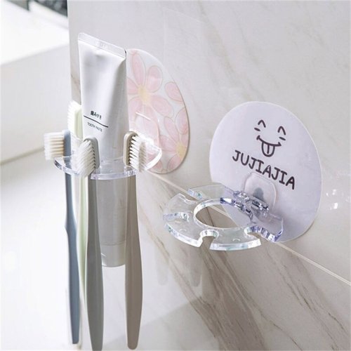 Imagen de Soporte de Baño Creativo de Plástico con Estante para Cepillos de Dientes, Dispensador de Pasta y Organizador Multifuncional para Accesorios de Aseo