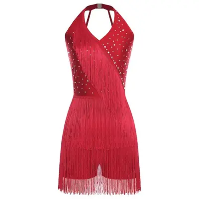 Image de Costume de Danse Étincelant avec Franges et Strass