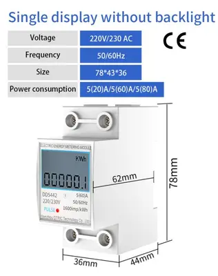 Image de Compteur Électrique LCD Monophasé 230V - Montage DIN