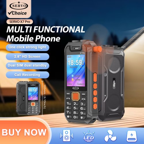 Imagen de Teléfono Móvil Servo X7 Pro Mini con Ventilador Integrado, 2.8 Pulgadas, Doble SIM, Grabación de Llamadas, Batería Externa, Voz Mágica, Lámpara de Escritorio y Radio FM