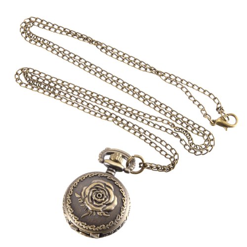 Imagen de Reloj pequeño de bolsillo Vintage para hombres, reloj de cuarzo Steampunk con cadena, collar de cubi...