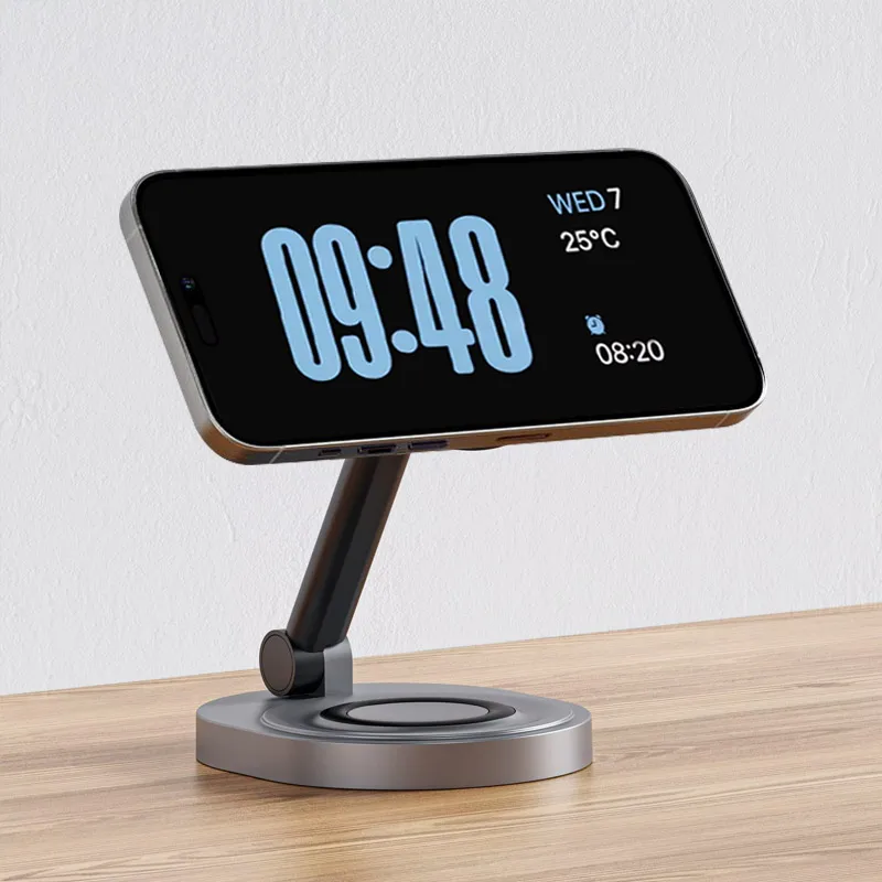 Image of 3-in-1 Magnetic Wireless Charging Stand for iPhone 16, 15, 14, 13, 12 Pro Max, Apple Watch & AirPods – Fast MagSafe Charging Station with Alignment Guide and Sleek Design