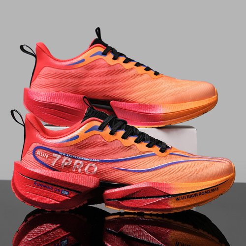 Image of Men's Lightweight Carbon Plate Running Shoes with Mesh Upper, Soft Sole, and Anti-Slip Design for Outdoor Sports and Casual Wear