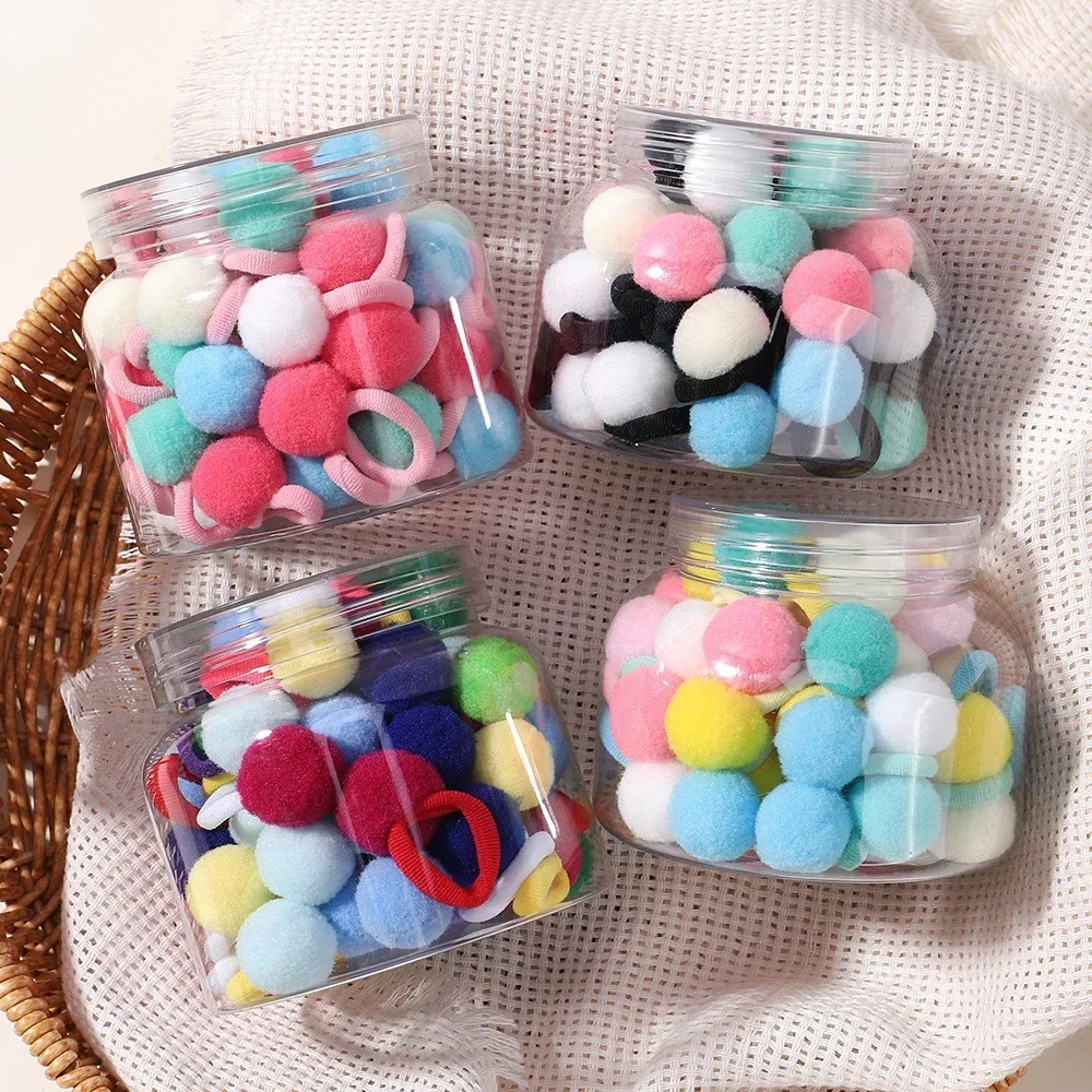 Image of 20-Pack Soft Plush Ball Hair Ties for Kids – Gentle Elastic Hair Bands with Cute Sweets Design, Perfect for Girls' Everyday Hairstyles