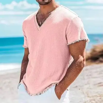 Image de T-Shirt Lin Homme Décontracté Été