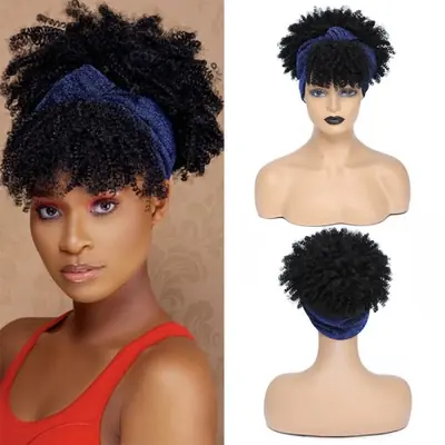 Image de Perruque Afro Courte Crépue avec Frange - Style Ombré