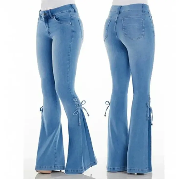 Image de Jeans Évasés Vintage à Lacets - Style Streetwear 2025
