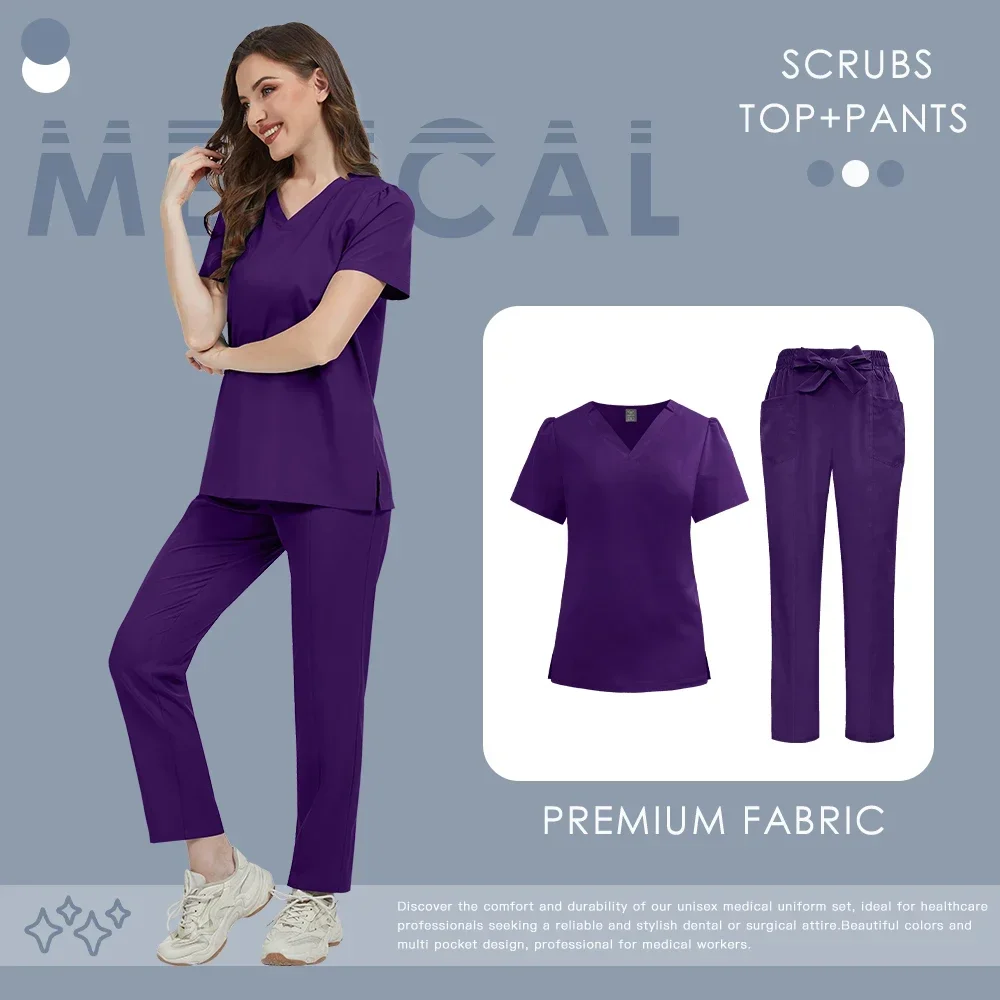 Afbeelding van Vrouwen manicure werkkleding ziekenhuis scrubs set medische chirurgische uniformen slim fit spa werkkleding klinische arts verpleegkundige werkkleding