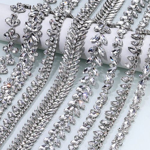 Image of Natural Crystal Rhinestone Trim Ribbon – 1 Yard Hot Fix Glass Stone Chain for DIY Fashion Accessories, Shoes, Bags & Dress Embellishment