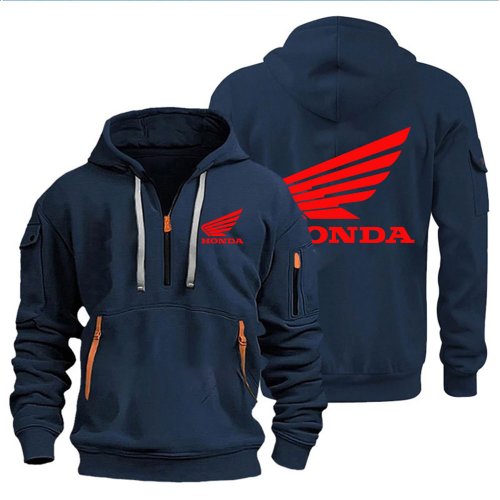 Afbeelding van Herensweater met Honda Wing Logo Print – Trendy Hoodie voor Motorrijders, Warme Bikerjack in Herfst en Winter