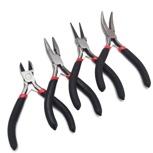 Image of Professional 4-Piece Jewelry Making Pliers Set with Carbon Steel Cutting, Chain Nose, and Round Nose Pliers for DIY Craft Projects
