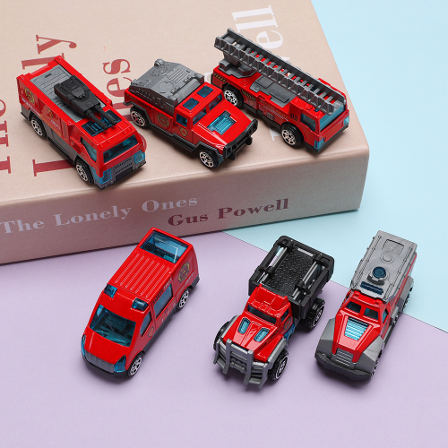 Afbeelding van 6-delige set diecast legering plastic brandweerwagen speelgoed - realistische mini brandweerwagens met metalen voertuigen voor kinderen