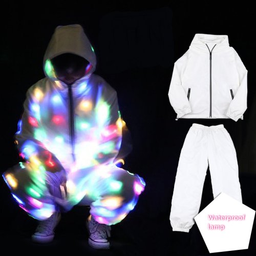 Imagen de Ropa impermeable con iluminación Led para adultos y niños, chaqueta con luz Led para correr de noche, para actuaciones de baile, Flash