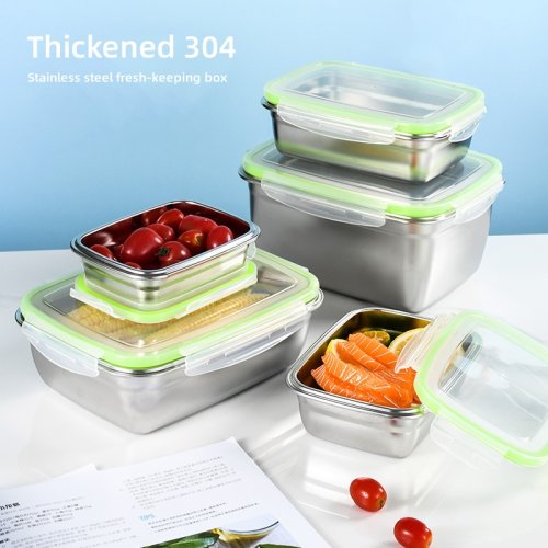 Immagine di Scatola per la Conservazione della Freschezza in Acciaio Inossidabile 304 – Contenitore Sigillato a Prova di Perdite per Pranzo, Frutta e Gnocchi, Ideale per Fridge e Trasporto