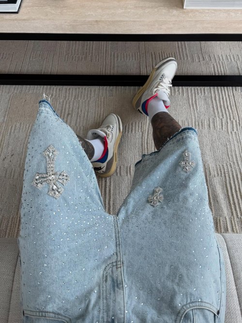 Imagen de Pantalones Cortos Vaqueros Góticos con Bordado de Cruz de Diamantes de Imitación, Estilo Y2K, Tendencia Americana Vintage, para Hombres y Mujeres, Diseño Urbano Hip Hop