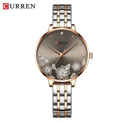Image de Montre Femme Élégante avec Cadran Fleuri en Acier Inoxydable