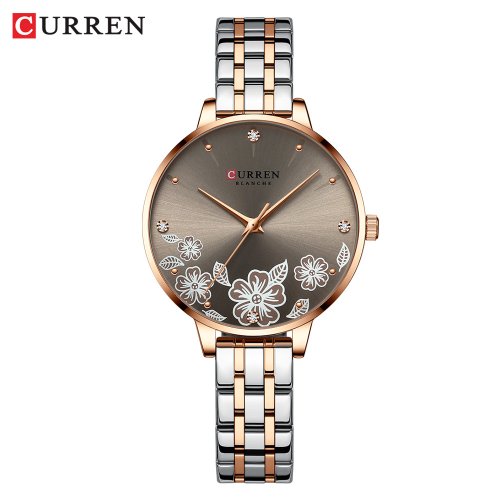 Immagine di CURREN Fashion orologi da polso al quarzo per donna bracciale semplice in acciaio inossidabile con quadrante con Design floreale