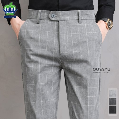 Immagine di Pantaloni Uomo Eleganti con Motivo Scozzese Sottile Estivo, Taglio Slim Casual per Ufficio, Feste e Occasioni Formali – Stile Coreano di Alta Qualità