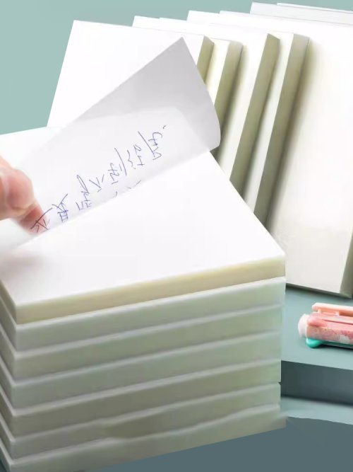 Immagine di Blocchetto di Note Adesive Trasparenti PET con Fluorescenza - 50 Fogli Impermeabili per Ufficio, Scuola e Organizzazione