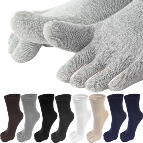 Imagen de Calcetines de cinco dedos para hombre, 5 pares largos informales con tecnología desodorante anti-sudor, tubo de algodón, tobilleros blancos y negros