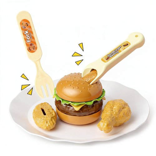Imagen de Juguetes de cocina para alimentación de hamburguesa para niños, comida, pudín, alimentación, casa de juego de imitación, juego interactivo educativo, juguetes para niñas