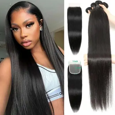Image de Extensions Cheveux Brésiliens Naturels - 100 Mèches + Closure