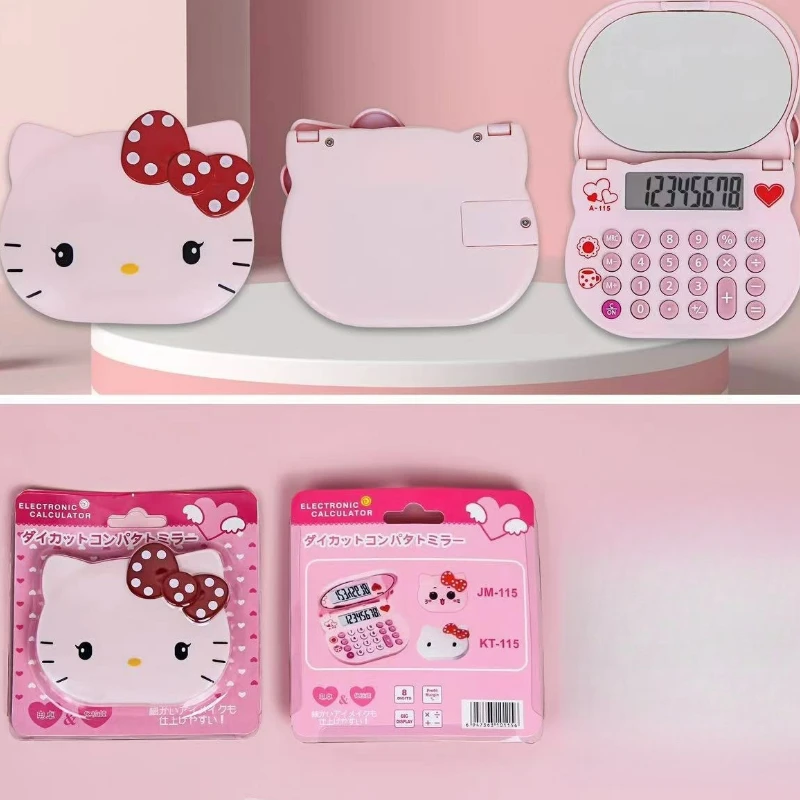 Afbeelding van Persoonlijke Kitten Rekenmachine met Flip-Spiegel in Schattige Meisjestijl – Draagbare Mini Make-up Spiegel en Computer voor Kinderen