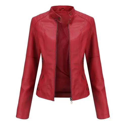 Image de Veste en Cuir Slim Fit Femme - Style Moto Noir