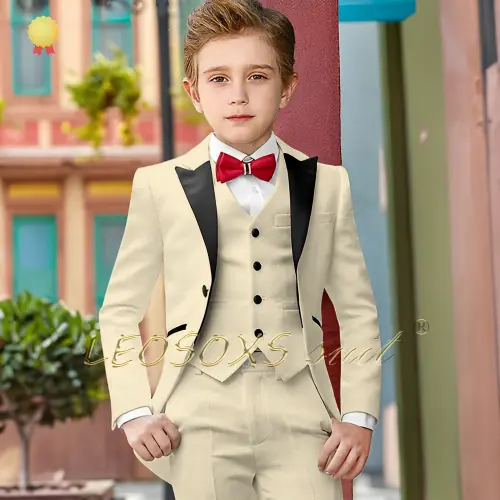 Image de Blazer Blanc 3 Pièces pour Garçons - Tenue de Mariage Élégante