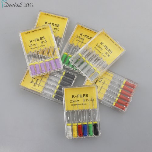 Bild von 6 Teile/paket Dental Hand Verwenden K-Dateien 21/25mm Edelstahl Endodontie Wurzel Kanal Dateien Zahnarzt Werkzeuge dental Dateien Labor Ausrüstung