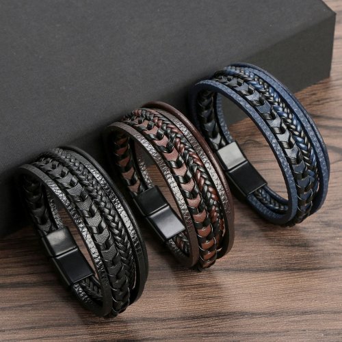 Imagen de Pulseras de Cuero Genuino Tejidas a Mano para Hombres