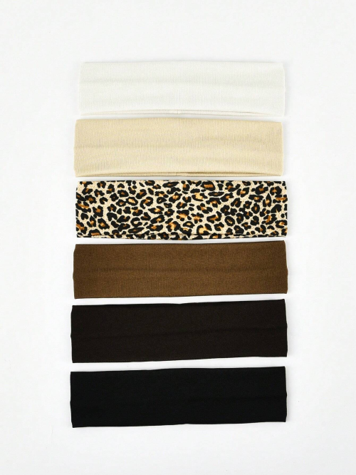 Image of 6-Pack Unisex Solid Color Leopard Print Sweat-Wicking Headbands for Cycling, Running, Yoga, and Everyday Active Wear