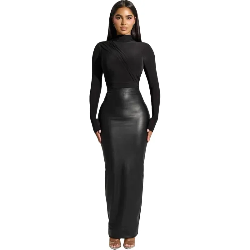Bild von Sexy PU-Midi-Rock für Damen – Hochtailliert & Elastisch