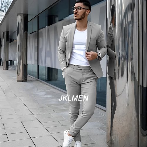 Image of Stylish Gray Men's 2-Piece Suit for Summer Casual Wear, Formal Events, Weddings, and Groom Attire – Custom Color Blazer & Pants Set in Sizes XS to 5XL