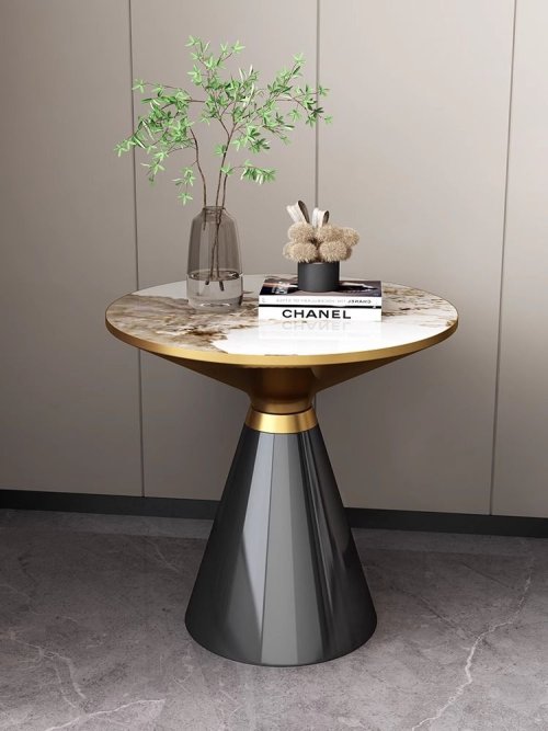 Image of Modern Round Slate Coffee Table for Living Room, Balcony, Hotel Reception, and Home Sofa Areas