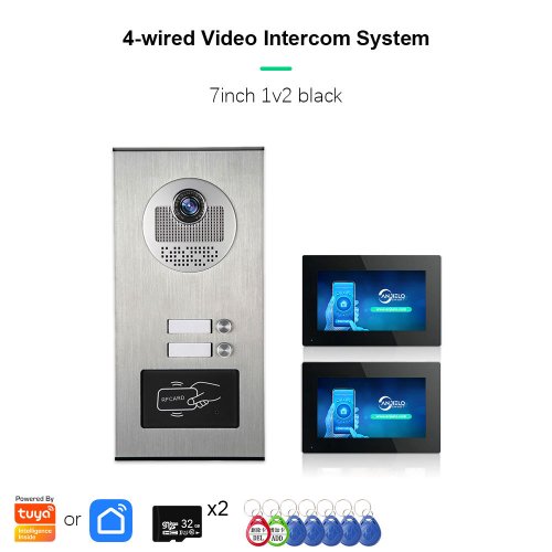 Imagen de ANJIELO TUYA-videoportero inteligente para apartamentos, 2 unidades, con tarjeta RFID, desbloqueo, 4 sistemas de videoportero con cable, 1080P
