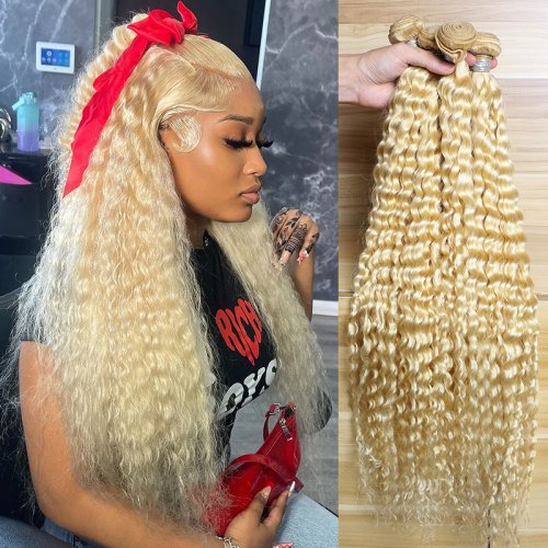Immagine di Estensioni Capelli Umani Brasiliani Onda Profonda - Colore Miele Biondo 613