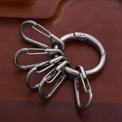 Image de Mousquetons en Métal avec 5 Boucles à Crochet - Idéal pour Bricolage et Accessoires