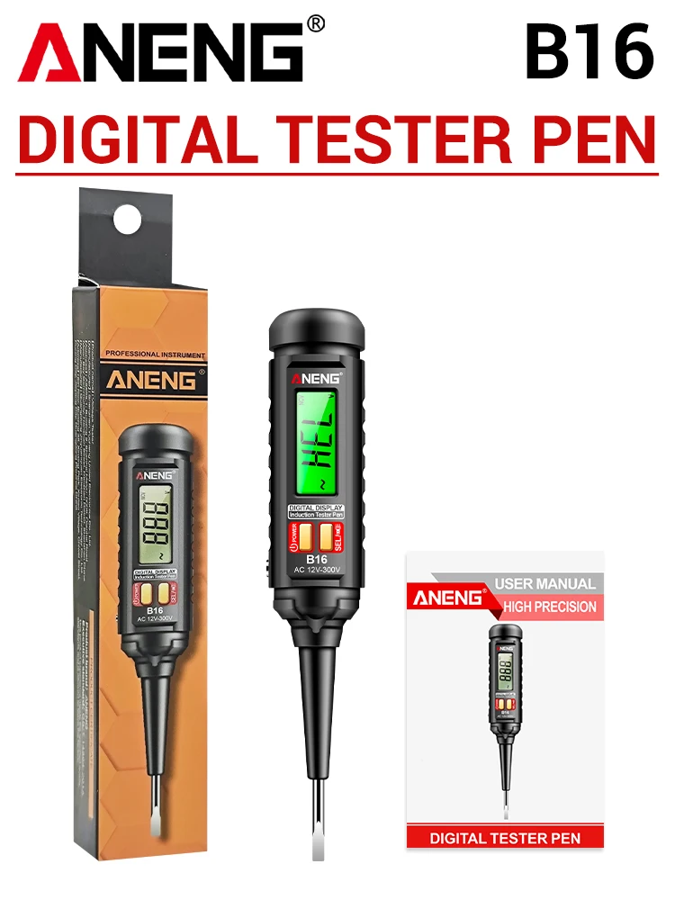 Immagine di Penna di Misurazione Digitale Aneng B16 con Rilevamento Intelligente e Rilevatore di Tensione senza Contatto da 12V a 300V – Tester NCV per Elettricisti e Manutenzione