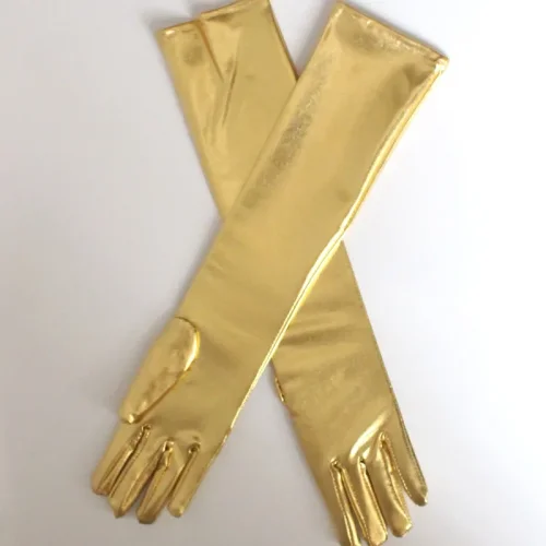 Bild von Lange Lacklederhandschuhe, sexy beschichtete Handschuhe, Gold, Silber, glänzendes Leder, lange Handschuhe, Stahlstange, Bühnenhandschuhe, Y2K