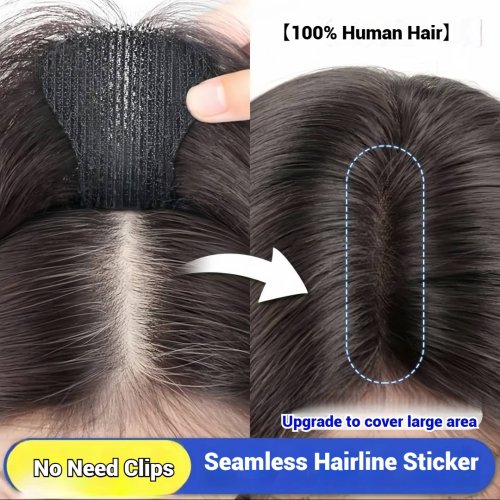 Afbeelding van Onzichtbare Haartoppers voor Vrouwen – Natuurlijke Menselijke Haar Extensions zonder Clips, Naadloos Plakken voor Grijs Haar en Pluizige Locaties