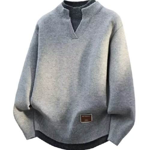 Zdjęcie Męski sweter dzianinowy imitujący dwuczęściowy kardigan – okrągły dekolt, długi rękaw, ciepły i wygodny, idealny na co dzień