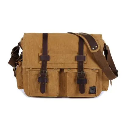 Image de Sac Bandoulière Vintage en Cuir et Toile - Style Casual Homme & Femme