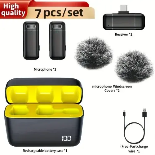 Image de Micro Lavalier Sans Fil - Mini Microphone Portable avec Étui de Chargement